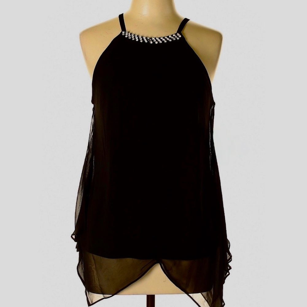 MSK Black Halter Blouse with Jeweled Neckline